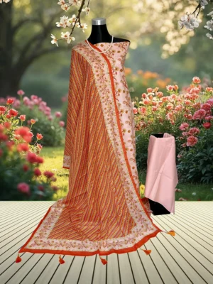 Faiza pink rose unstitched cotton suite set